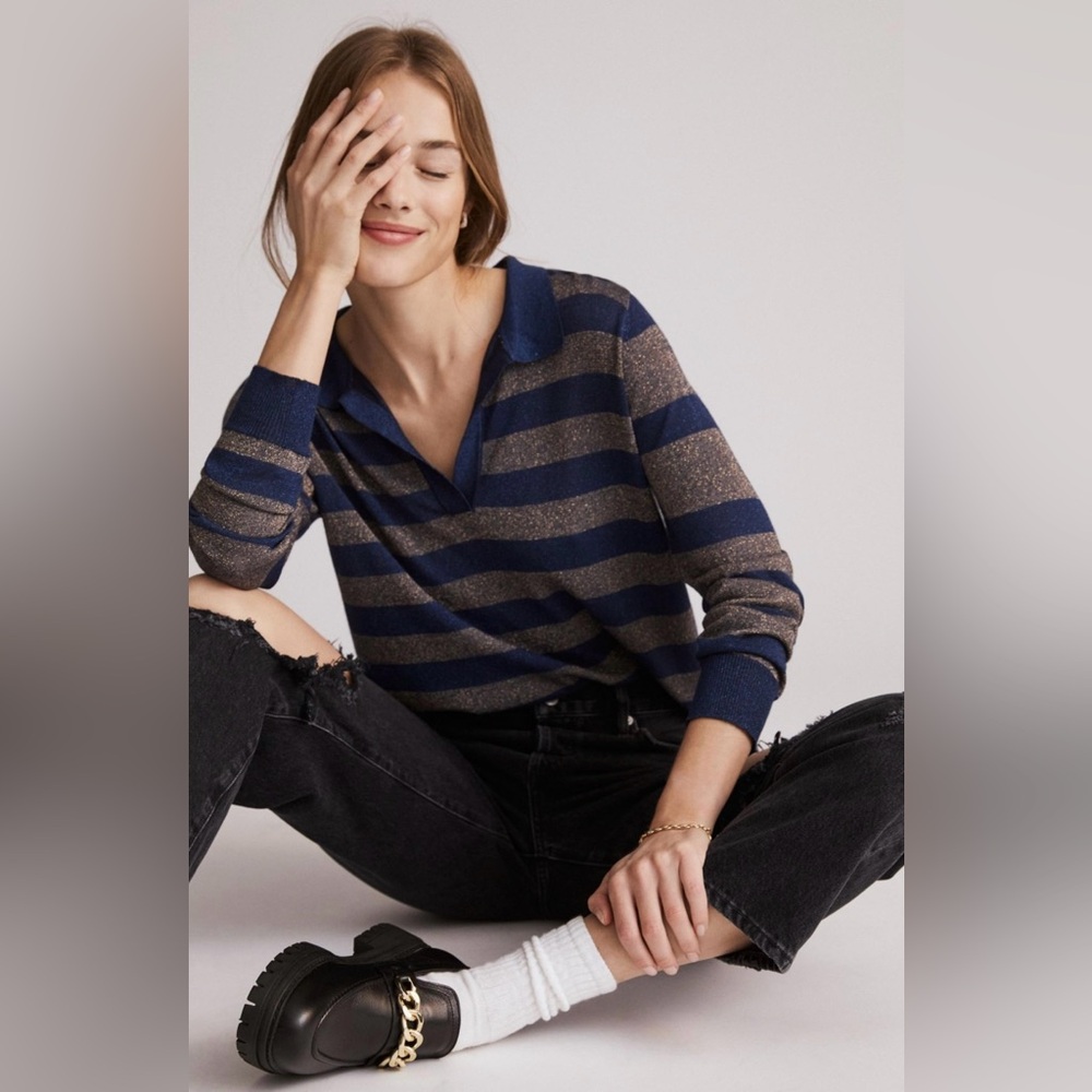 Shimmery Anthropologie Striped Rugby Sweater Women’s Medium 0280